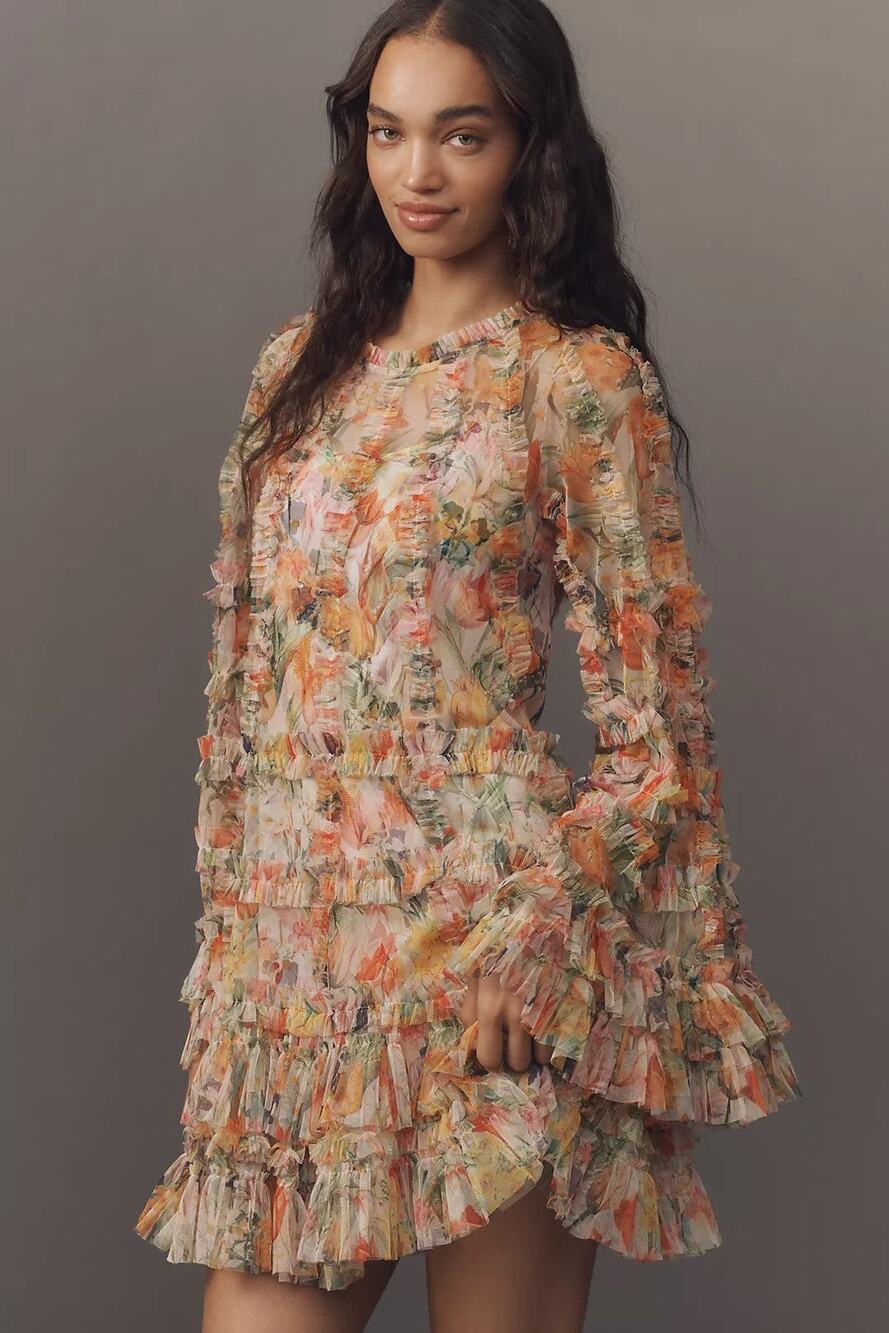 Mac Duggal Long-Sleeve Ruffled Mini Dress - 14
